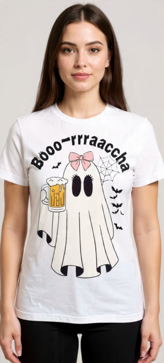 Booo-rraaccha | Fantasma Divertido con Cerveza - Diseño Halloween Estético y Humorístico